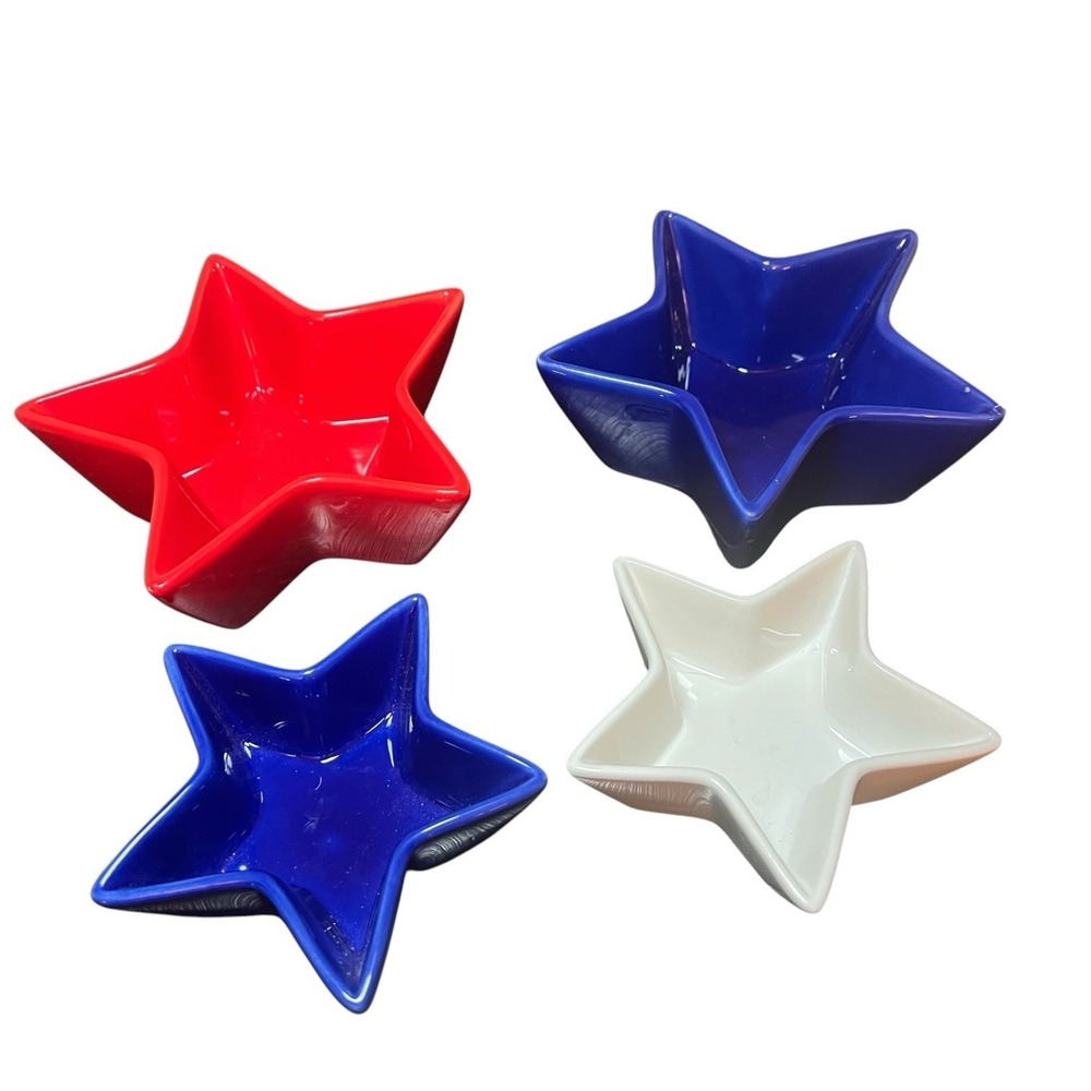 Set Of 4 Ceramic Stars Red White Blue Patriotic 4th July Bowls IQ Cottagecore